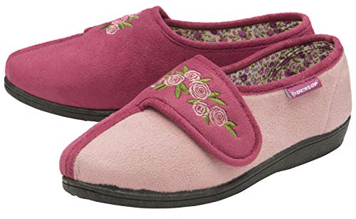 DUNLOP - Mujer Pantuflas Ortopedicas Zapatillas de Estar Ajustables por Casa con Velcro (38 EU, Dusky Pink)