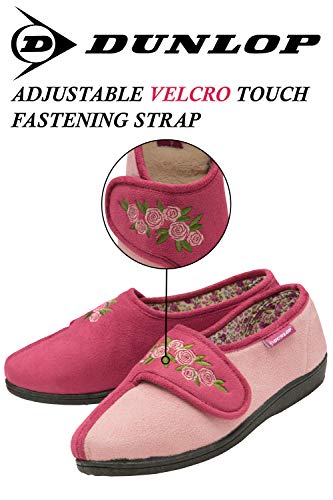 DUNLOP - Mujer Pantuflas Ortopedicas Zapatillas de Estar Ajustables por Casa con Velcro (38 EU, Dusky Pink)