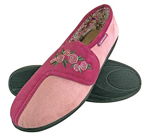 DUNLOP - Mujer Pantuflas Ortopedicas Zapatillas de Estar Ajustables por Casa con Velcro (38 EU, Dusky Pink)