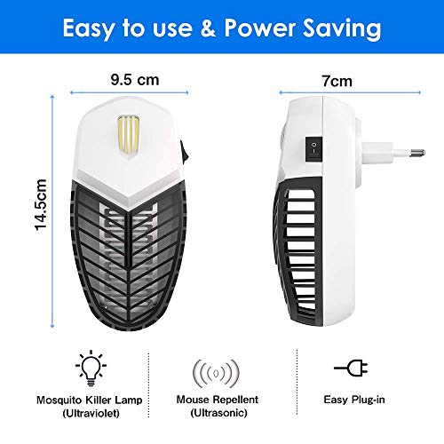 Eastshining Repelente Ultrasónico de Plagas, 2 in 1 Lámpara Antimosquitos Noche Lámpara Repelente de Insectos Interiores Control de Mosquitos Ratones Hormigas Cucarachas Moscas Polilla Arañas Pulgas