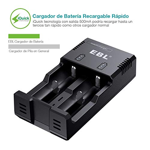 EBL iQuick Cargador para Pilas de Litio 18650 26650 14450 y Ni-MH Ni-CD AA AAA C Pilas Recargables Cargador Inteligente