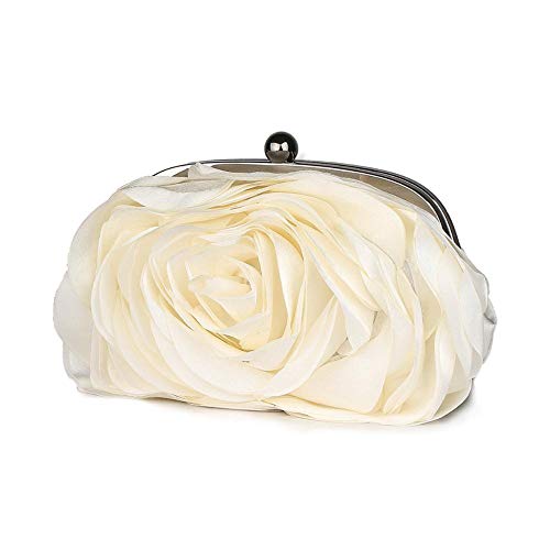 EDCV Mujer Rose Flower Chain Hand Bag Banquete de Boda Clutch Cena Monedero pequeño Vintage Ladies Floral Evening Bag, Rose Red