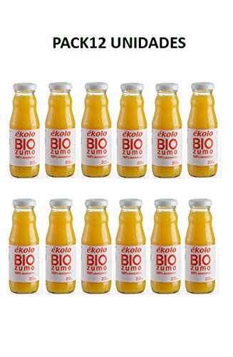 Ekolo Zumo de Mandarina Ecológico, 100% Exprimido, 12 Botellas x 200 ml,  2400 ml