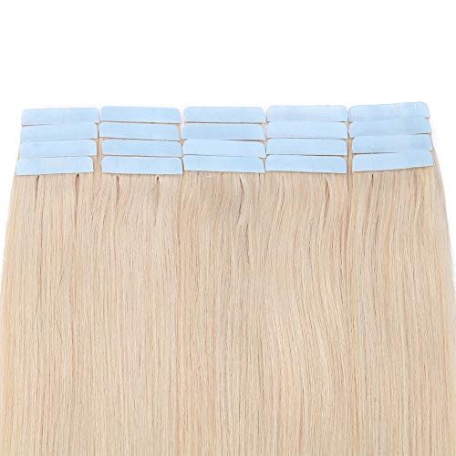 Elailite Extensiones Adhesivas Cabello Natural Pelo Remy Human Hair Humano Tape in Liso - 40 cm #70 Blanco Muy Claro [2.5g *20 Piezas] 50g