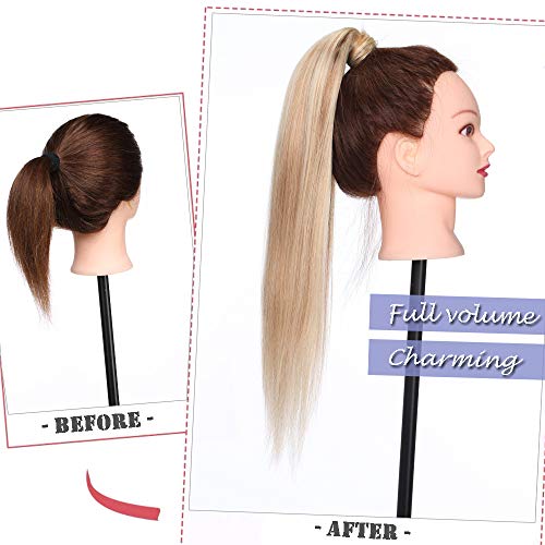 Elailite Extensiones de Clip de Cabello Coleta Postizas Pelo Natural Ponytail - 40 CM #18P613 Ash Rubio Mecha Rubio Muy Claro [Bandeau Adhesiva] - Tie adn Dye Ombre