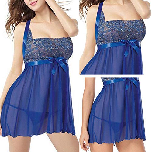 Elegant Woman Dress High Quality Fashion Cute Female Casual Lace Sleepwear e Set Exotic Plus Size-Blue_M