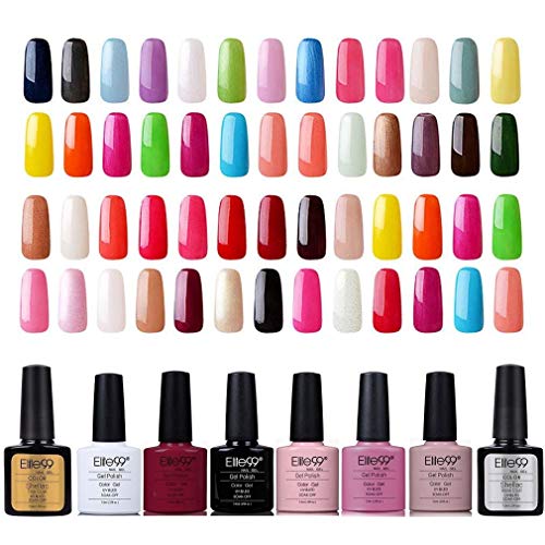 Elite99 - Juego de 7 esmaltes semipermentes para uñas de gel UV LED - 7 colores - Kit para manicura de base y acabado Set 093