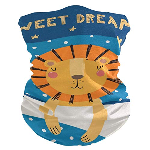 Emonye Head Wrap,Sweet Dream Cute Cartoon Lion Blue Style Face Headband For Running Ride,25x50cm