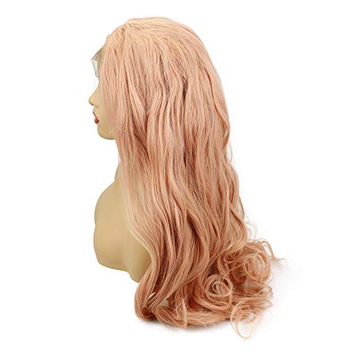 Eseewigs de color rosa pelucas delanteras del cordón del pelo sintético largo del pelo ondulado natural reemplazo de encaje peluca para las mujeres parte media 22 pulgadas