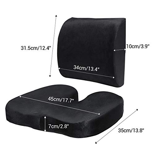 Essort Cojín de Asiento, Respaldo Lumbar y Asiento Cusion en Forma de U con Espuma de Memoria para Respaldo Lumbar, Dolor de Alivio, para Silla de Oficina, sofá, con Funda Lavable, Negro