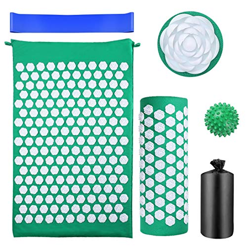 Esterilla Acupresión Kit Estera de Acupresión y Almohada con 1 pcs Bolas de Masaje 1 banda de fitness Bolsa de almacenamiento Para El Dolor De Espalda y Cuello Insomnio,Alivio Muscular(púrpura)