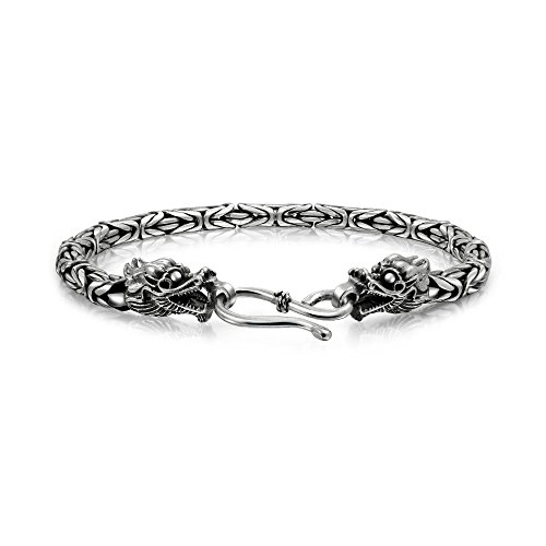 Estilo Dragón Asiático Jefes Ojo Bizantino Broche De Gancho Chain Brazalete Mujer Y Para Hombres De Plata Esterlina 925