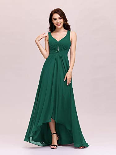 Ever-Pretty Alta Baja Vestido de Fiesta Gasa Cuello en V sin Mangas para Mujer Verde Oscuro 52