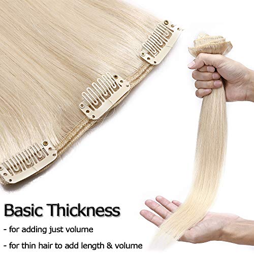 Extensiones de Cabello Natural Clip Postizos Pelo Humano Naturel Remy Balayage Clip In Human Hair Pulgadas Liso [ 8 Piezas 18 Clips ] - 16"(40CM) #70 Blanqueador Blanco