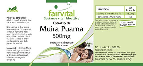 Extracto de Muira Puama 500mg - Potente Extracto 10:1 - VEGANO - Dosis elevada - 90 Cápsulas - Calidad Alemana