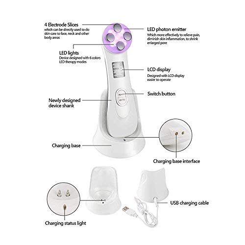 Facial Aparato Radiofrecuencia, Aparato Facial Ultrasonido, 5 Modos de Terapia de luz LED, Antiarrugas, Anti-envejecimiento, Rejuvenecimiento, Limpieza Profunda, Cuidado Facial, Buen Regalo para Damas