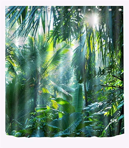 FANG2018 Cortina de Ducha de Hojas de plátano Verde-Tropical-Jungle-Plants-Bathroom-Waterproof-Washhable-Polyester-Fabric-for-Natural-Bathtub (1)