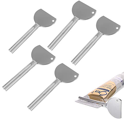 fanshiontide 5 Piezas Exprimidor Pasta de Dientes Exprimidor de Tubo Squeezer Metal Exprimidor de Pasta Dental Dispenser para Crema Dental Pasta de Dientes Baño Forma de Clave Plata