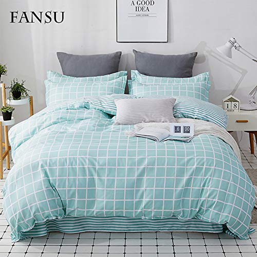 Fansu Juego de Ropa de Cama 4 Piezas, Incluye Tela Escocesa Moderna Microfibra 1 Cremallera Funda Nórdica de Edredón 1 Colcha de Cama o Sábana 2 Fundas de Almohada (220x240cm-2.2M,Azul a Cuadros)