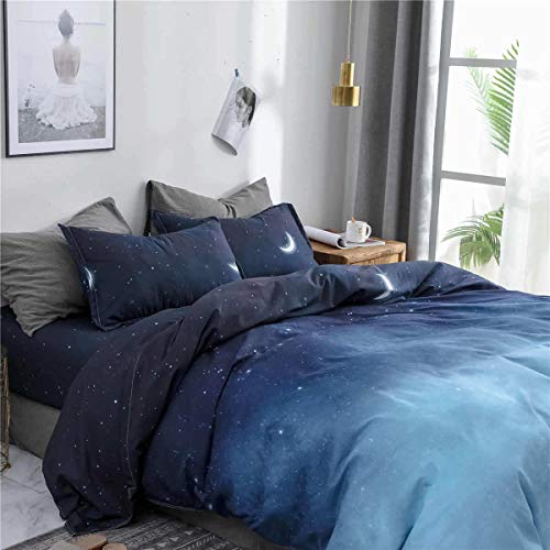 Fansu Juego de Ropa de Cama de 4 Piezas Elegante Juego de Fundas de Edredón Incluye 1 Funda Nórdica y 1 Sábana encimera 2 Funda de Almohada (Cama 135/140-180x220cm,Estrella Luna)