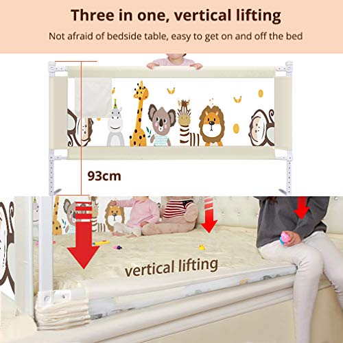 Fascol Barandillas de la Cama Infantil de Acero Carbono, Ajustable para Niños de 0 a 7 años, Barrera de Seguridad Anti-caída para Bebés Portátil y Estable, 180 X 93 cm, Blanco