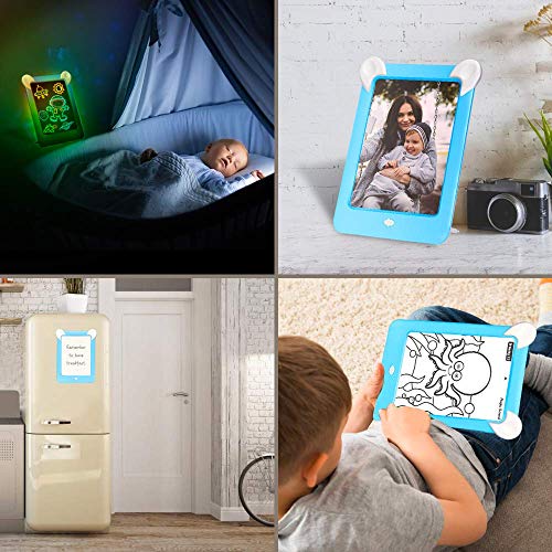 Febelle Tableta de Escritura LCD para niños,Juguete de Tablero Tablero de Escritura de 10 Pulgadas|3D LED Luminoso Magic Drawing Pad Toys, Bloc de Notas de Dibujo borrable (Azul)