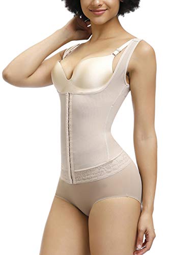 FeelinGirl Mujer Corsé Underbust Entrenador de Cintura Faja Reductora Huesos Plásticos Tirantes AjustablesBeige M/ES 38-40