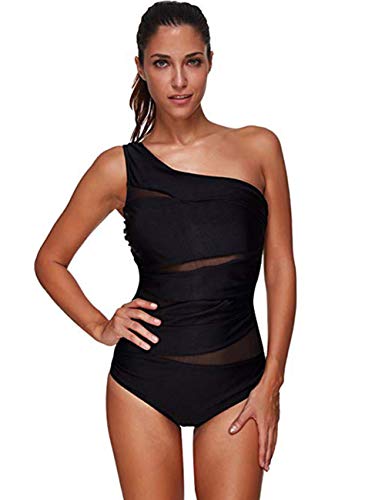 FeelinGirl Mujer Monokini con Uno/Dos Tirantes Traje de Baño de Una Pieza Talla Grande Un Tirante-Negro XXL/Talla 48