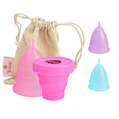 Femme Essentials Copa Menstrual + Caja de Almacenamiento Esterilizadora + Bolsa de Algodón | 100% de Silicona Hipoalergénica | Ecológica, Segura, Cómoda y Higiénica | Tamaño: Pequeño |Color: Rosa