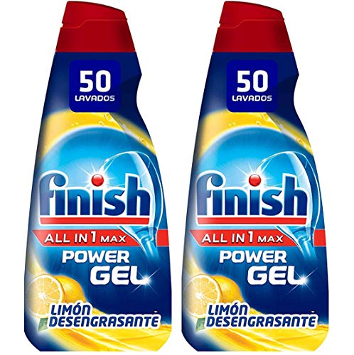 Finish All in 1 Max Power Gel Limón Desengrasante Detergente Gel para el Lavavajillas, 2 unidades - 100 lavados