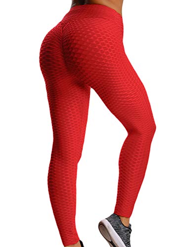 FITTOO Leggings Push Up Mujer Mallas Pantalones Deportivos Alta Cintura Elásticos Yoga Fitness Rojo M