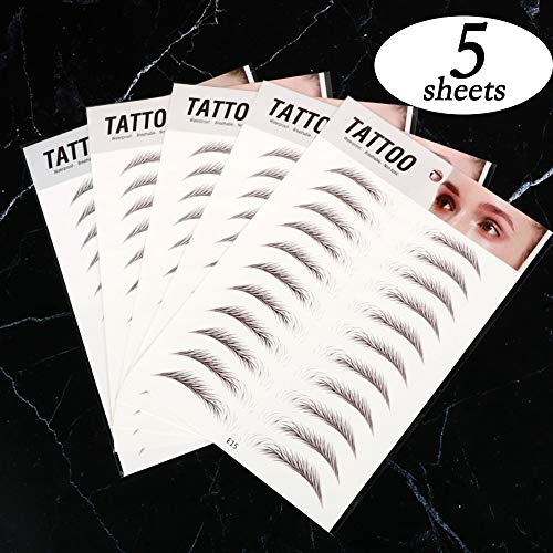 FLOFIA 55 Pares de Pegatinas de Cejas Tatuaje Tatoo 3D Naturales Cejas Adhesivas Auténticas con Forma De Cabello Impermeable Waterproof Larga Duración para Mujer Hombre Unisex Maquillaje (5 hojas)