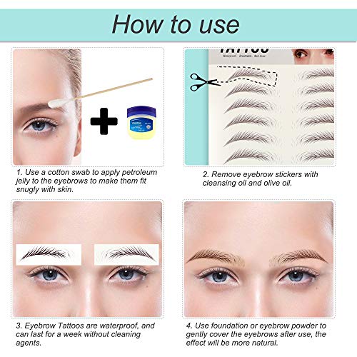 FLOFIA 55 Pares de Pegatinas de Cejas Tatuaje Tatoo 3D Naturales Cejas Adhesivas Auténticas con Forma De Cabello Impermeable Waterproof Larga Duración para Mujer Hombre Unisex Maquillaje (5 hojas)