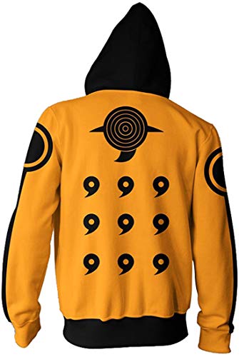 FLYCHEN Hombre Sudaderas con Capucha Naruto Figura Impresa Sudadera Naruto Shippuden Anime diseños de Cosplay - Negro Coma Amarillo 09 - S