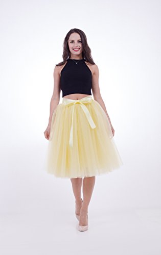 FOLOBE Falda de tutú de Las Mujeres Midi Tulle Faldas 7 Capas de Falda de Falda de Underskirt con el cinturón elástico para el Banquete de Boda