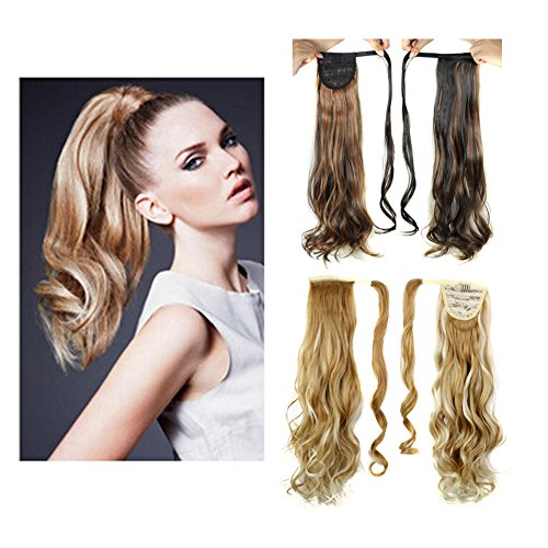 Frcolor Envuelva alrededor de Ponytail One Piece Clip en cabello rizado Extensiones de cabello Tial 24inch para la mujer Señora Mujeres (27/613)