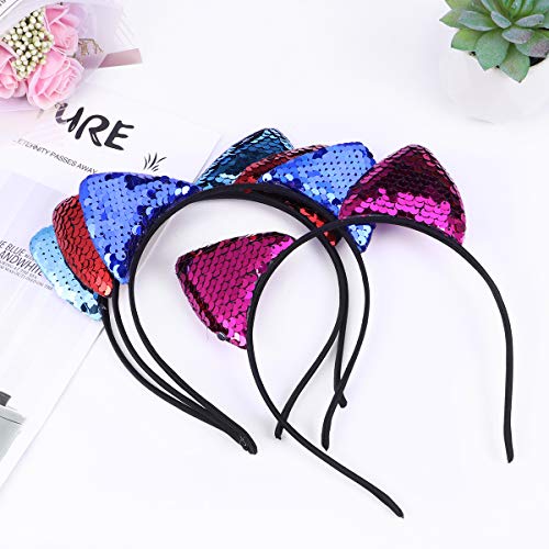 Frcolor Glitter Sequin Cat Ears Headband Hairband Hair Hoop Headwear para la fiesta de disfraces Dress Up, 8 piezas