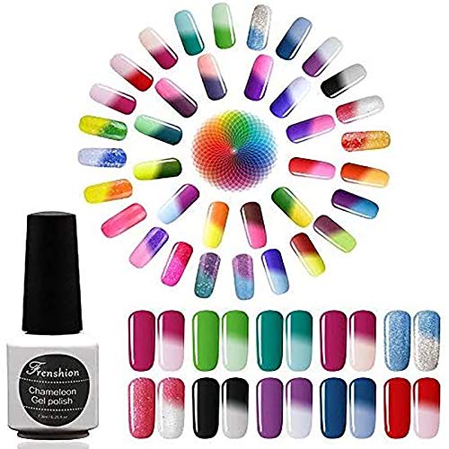 Frenshion 10 Unids 7.3 ML Esmalte de Uñas de Gel Camaleón Térmico Semi Permanente Soak-off UV LED Gel Polaco Temperatura Cambio de Color Polaco-Elija 10 Unids