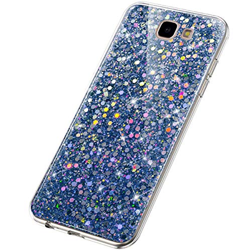 Funda Compatible con Samsung Galaxy J5 Prime.KunyFond Lentejuela Brillo Brillante Clear Silicona Suave Carcasa Color Purpurina Glitter Cover Moda Ultra Slim TPU Gel Transparente Bumper Case,Azul