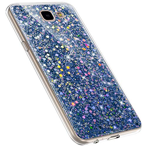 Funda Compatible con Samsung Galaxy J5 Prime.KunyFond Lentejuela Brillo Brillante Clear Silicona Suave Carcasa Color Purpurina Glitter Cover Moda Ultra Slim TPU Gel Transparente Bumper Case,Azul