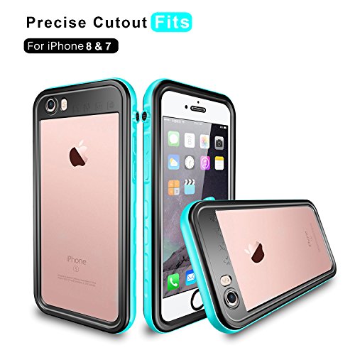 Funda Impermeable iPhone 8 / iPhone 7, IP68 Waterproof Outdoor Delgado Cover a Prueba de choques Anti-rasguños Full Body con Protector de Pantalla Impermeable Funda para iPhone 8/7 (Blue with Strap)