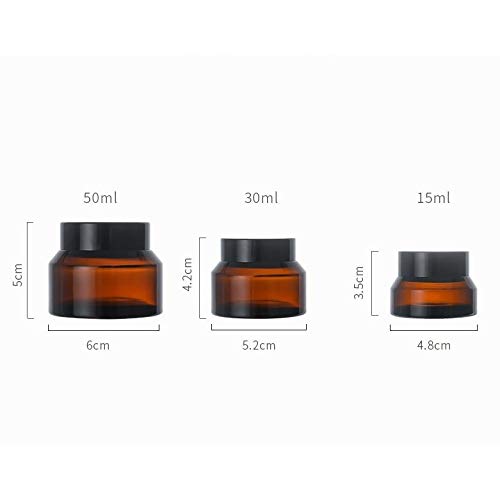 FWT Paquete de 5 Recargables envases cosméticos ámbar Ronda los tarros de Cristal, con revestimientos Interior y Negro Tapas vaciar contenedores de estética Crema Tarros (15ml / 30ml / 50ml)