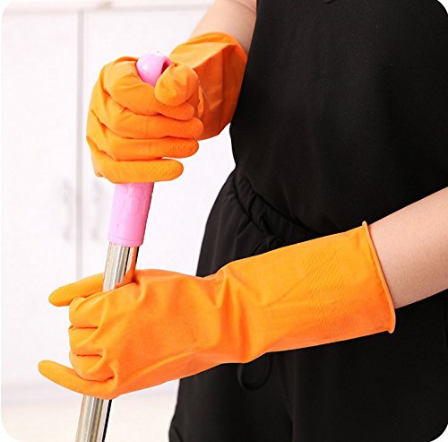 Gants en Caoutchouc, Amaoma Latex Gants de Nettoyage Gants Femme Durable Lavage en Plastique Pour Faire le Ménage, Hiver Ménage Gants de Lavage de Vaisselle, Orange