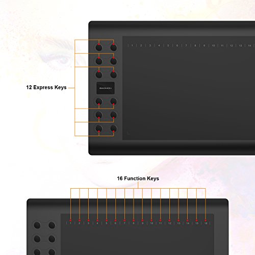 GAOMON M106K Tableta Gráfica con 2048 Niveles de Presión 12+16 Teclas de Atajo, Portátil para Dibujar/Editar