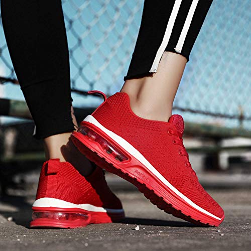 GAXmi Zapatillas Deportivas Mujer Zapatos de Malla Transpirables y Ligeros con Cordones y Cojín de Aire para Running Fitness Rojo 42 EU (Etiqueta 44)