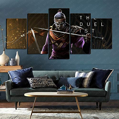 GBxebenYN02 Internet Cafe Hotel Assassin'S Creed Origin Ancient Protector 5 Lienzo de Cinco Piezas Pintura Decoración de Pared Arte 100x50cm Pintura enmarcada