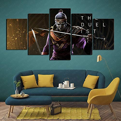 GBxebenYN02 Internet Cafe Hotel Assassin'S Creed Origin Ancient Protector 5 Lienzo de Cinco Piezas Pintura Decoración de Pared Arte 100x50cm Pintura enmarcada