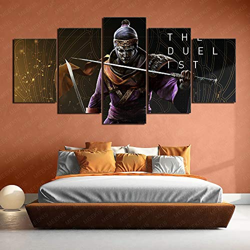 GBxebenYN02 Internet Cafe Hotel Assassin'S Creed Origin Ancient Protector 5 Lienzo de Cinco Piezas Pintura Decoración de Pared Arte 100x50cm Pintura enmarcada