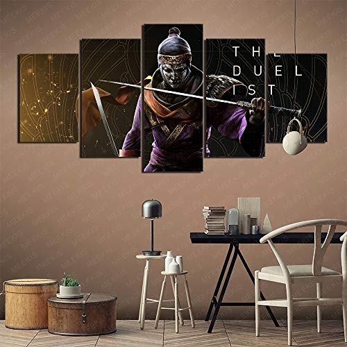 GBxebenYN02 Internet Cafe Hotel Assassin'S Creed Origin Ancient Protector 5 Lienzo de Cinco Piezas Pintura Decoración de Pared Arte 100x50cm Pintura enmarcada