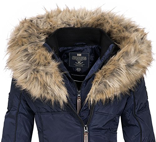 Geographical Norway Belissima - Chaqueta de invierno para mujer con capucha de piel XL azul marino S